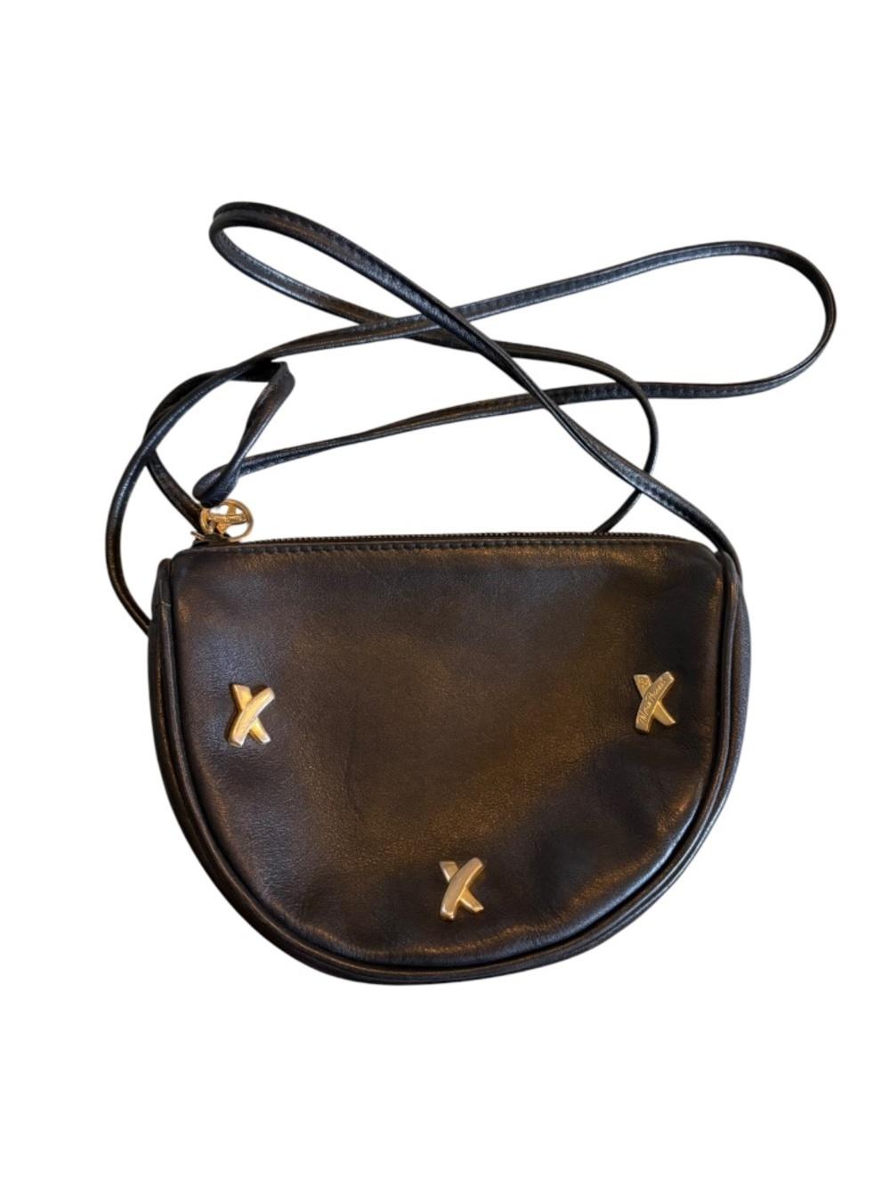 Paloma Picasso Vintage Black Leather Crossbody Bag Gold X Hardware